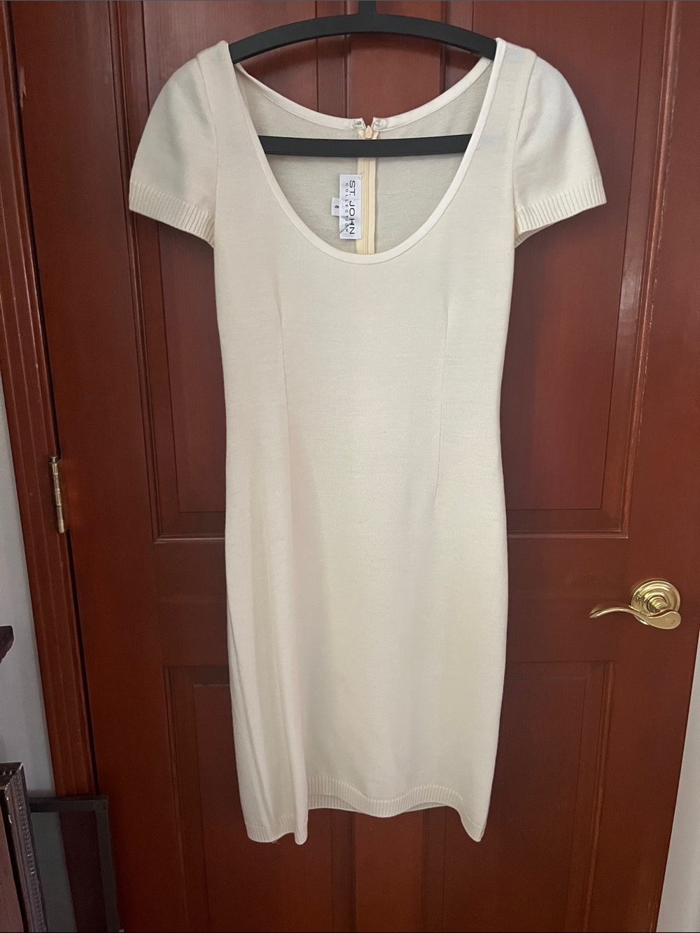 St John Collection Cream Scoop-Neck Knit Dress